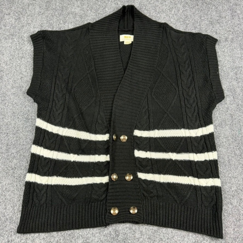 Maeve Anthropologie Sweater Vest Women XS Black White Striped Cable Gold Button